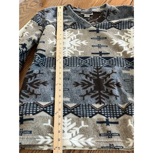 Vintage American Spirit Fleece V Neck Pullover Gray Tan Snowflakes-Size XL - Picture 5 of 7